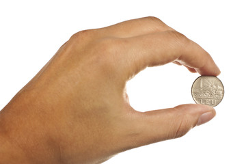Fototapeta na wymiar Hand and coin