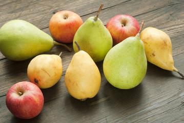 pears on wooden table