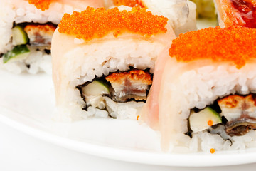 Close up photo of the sushi with caviar