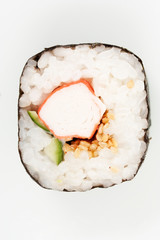 Close-up on a traditional Japanese nori-wrapped futomaki sushi o