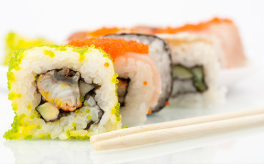 Close up photo of the sushi with caviar