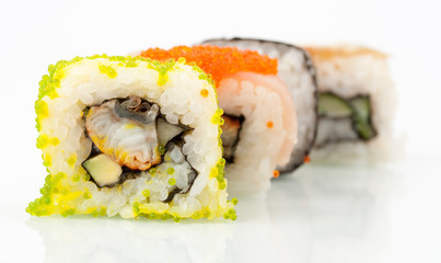 Close up photo of the sushi with caviar