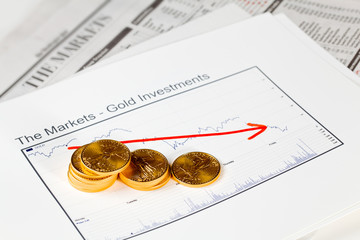 Golden Eagle coins on newspaper