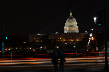 Fototapeta na wymiar Washington DC, Capitol building with street lights