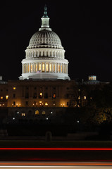 Fototapeta na wymiar Washington DC, Capitol building with street lights