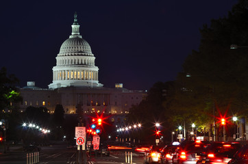 Fototapeta na wymiar Washington DC, Capitol at night with city lights