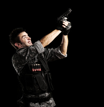 young soldier shooting