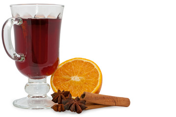 Christmas hot wine with orange, star anise and cinnamon