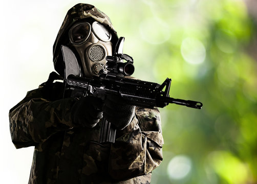 young soldier aiming