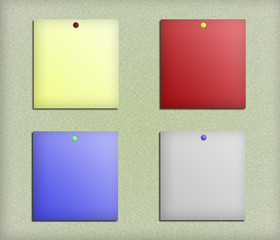 Blank colorful papers memo stick isolated on cork board