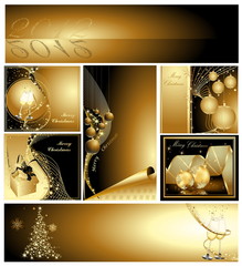 Gold Merry Christmas and Happy New Year collection