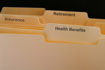 Employee benefits folders, health insurance etc
