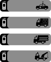 Ambulance, police car, fire truck and tow truck silhouettes