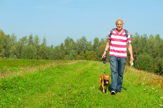 Hiking Man With Dog