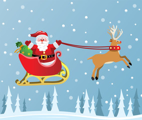 santa claus and red nosed reindeer, vector