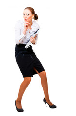 Fototapeta premium Businesswoman stole the secret files.