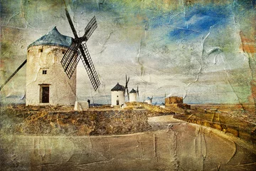 Gordijnen windmills of Spain - picture in painting style © Freesurf