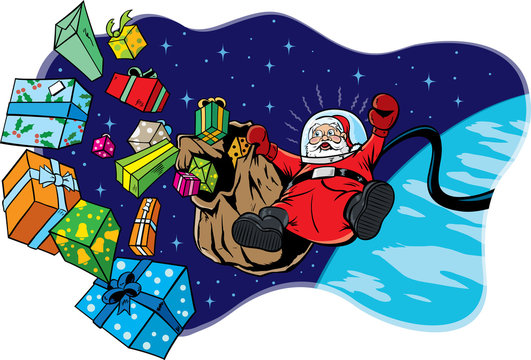 Santa in space losing all his toys