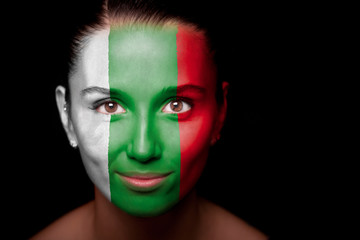 Portrait of a woman with the flag of the Bulgaria