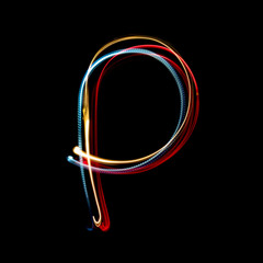 Letter P made from brightly coloured neon lights - obrazy, fototapety, plakaty