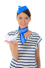beautiful woman wearing sailor hat