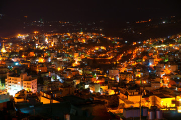 Bethlehem, Palestine, Israel: night panoramic view to the city
