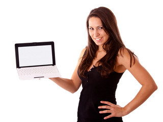 Frau mit Laptop - beschriftbar