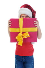 Cheerful boy in Santa Claus hat