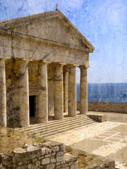 Obraz premium Church by Castle in Corfu Town Greece