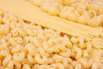 various shapes of uncooked pasta