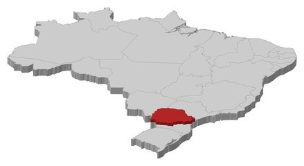 Map of Brazil, Paraná highlighted - obrazy, fototapety, plakaty