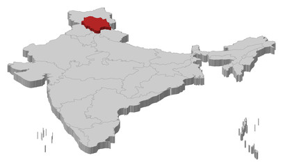 Map of India, Himachal Pradesh highlighted