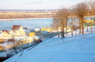 Fototapeta na wymiar November view Rozhdestvenskaya street Nizhny Novgorod Russia
