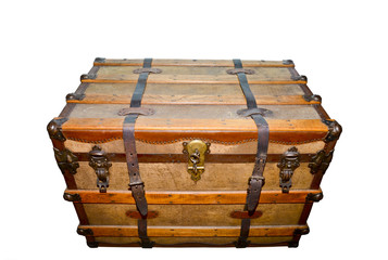antique chest trunk isolated on white
