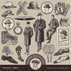 vector set: Gentlemen's fashion & accessories of the 20s