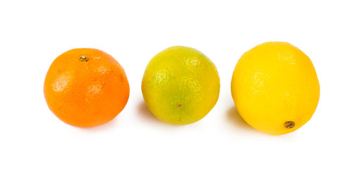 Tangerine, lemon, lime  isolated on white background