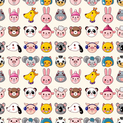 cartoon animal face seamless pattern