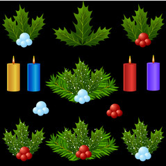 Elegant Winter Holiday Objects Isolated on Black