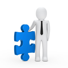business man hold a puzzle blue
