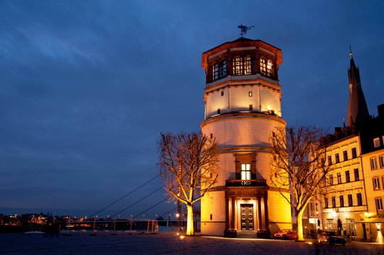 Schlossturm Tower In  Old City (Altstadt) Dusseldorf At Night