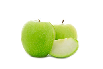 sliced green apple isolated on white