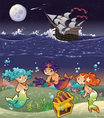 Door stickers Mermaid Baby Sirens under the sea.Vector illustration.
