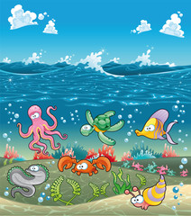 Plakat Zwierząt morskich w morzu. Ilustracji wektorowych