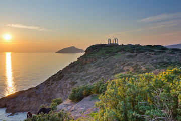 Fototapeta na wymiar Poseidon temple, Sounio, tuż przed zachodem słońca