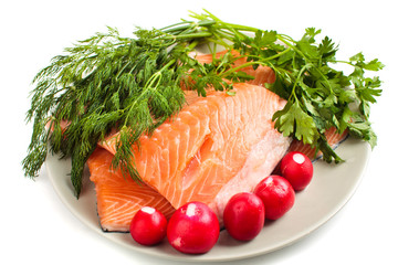 Red salmon fillet with herbs