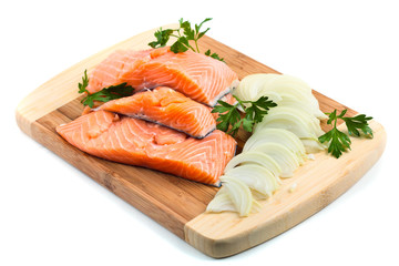 Red salmon fillets with condiments