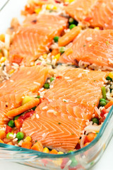 Salmon fillets with garnish