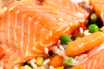 Salmon fillets with garnish