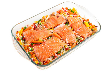 Salmon fillets with garnish