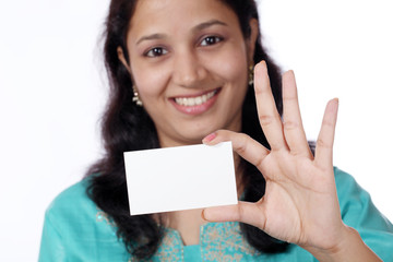 Young woman with business card